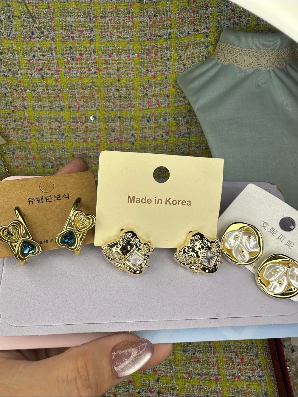 Gold-Tone Cluster Crystal Earrings -3 pairs